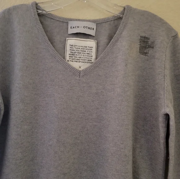 Each x Other Sweater Gray Patched 100% Cashmere Relaxed Fit V-neck Size XS